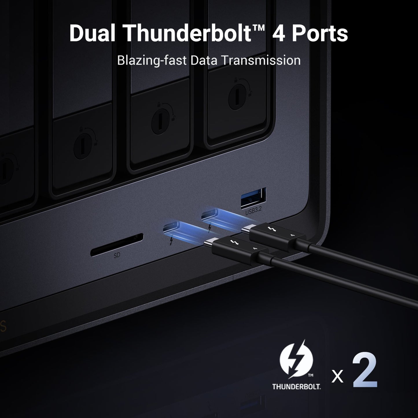UGREEN 8 bay NAS Storage is configured with Dual Thunderbolt™ 4 Ports supporting blazing-fast data transmission